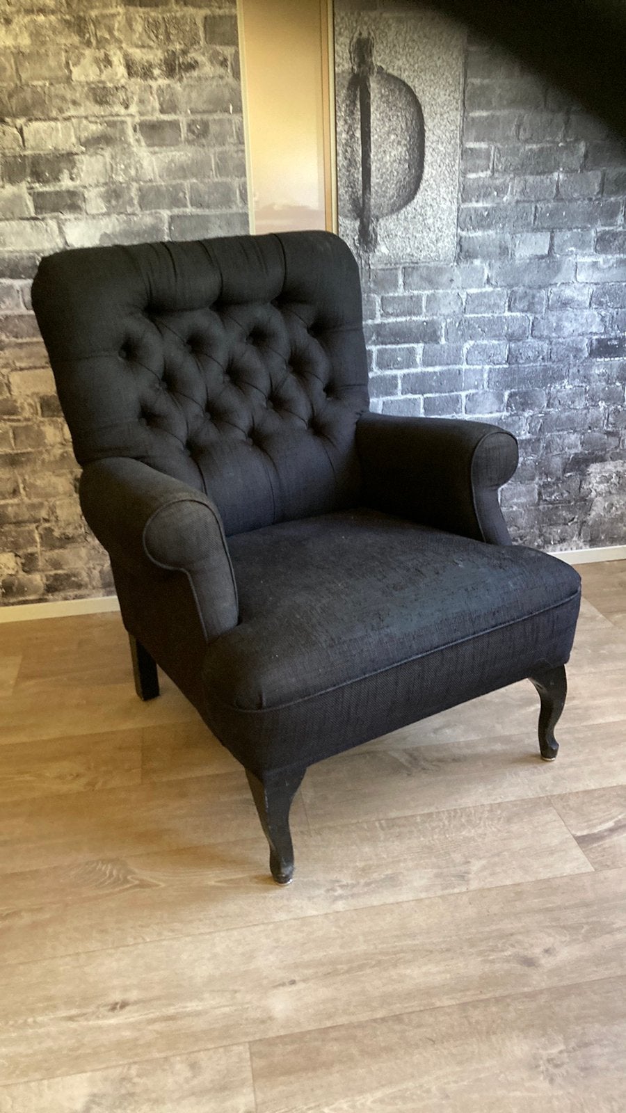 Zwarte fauteuil, Huis en Inrichting, Ophalen, Gebruikt, 75 tot 100 cm, 50 tot 75 cm