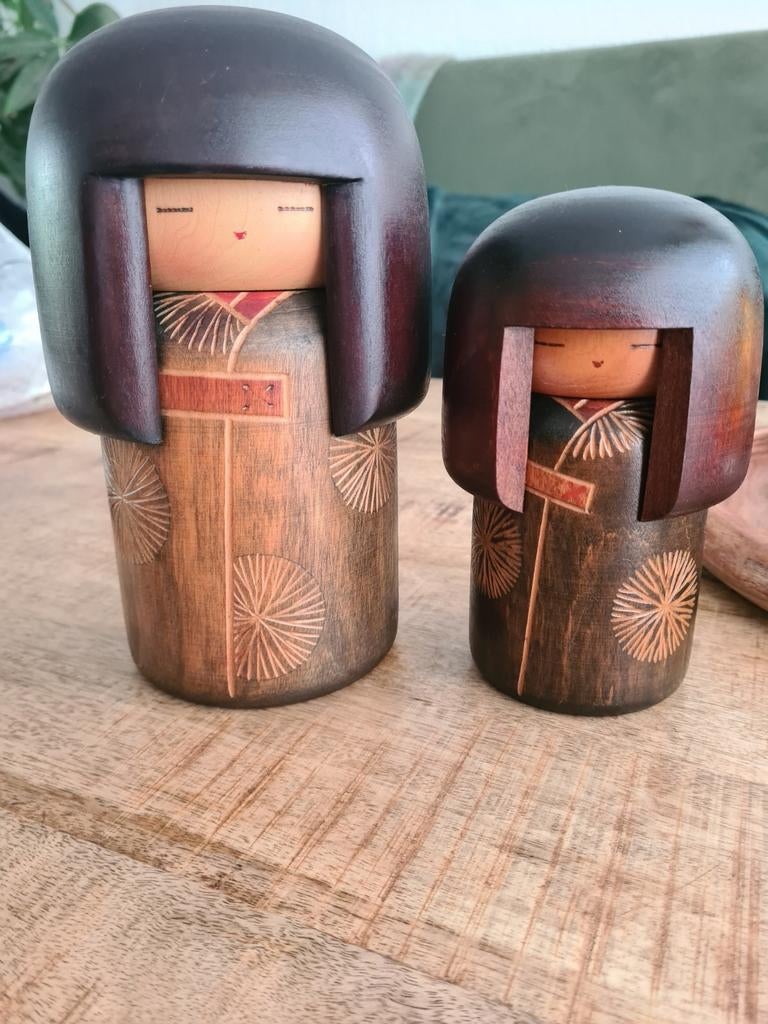 Set van 2 Kokeshi poppen van meester Sansaku Sekiguchi, Ophalen of Verzenden