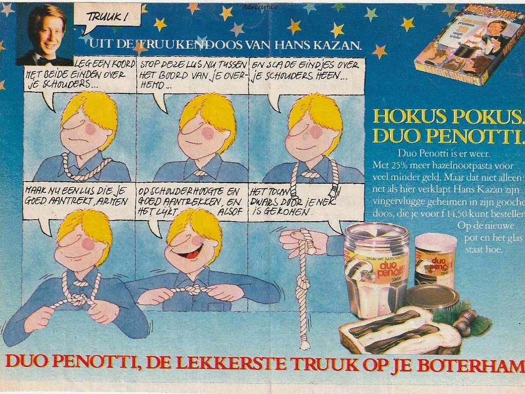Retro reclame 1982 Duo Penotti Hans Kazan truuk 1, Verzenden, Overige typen
