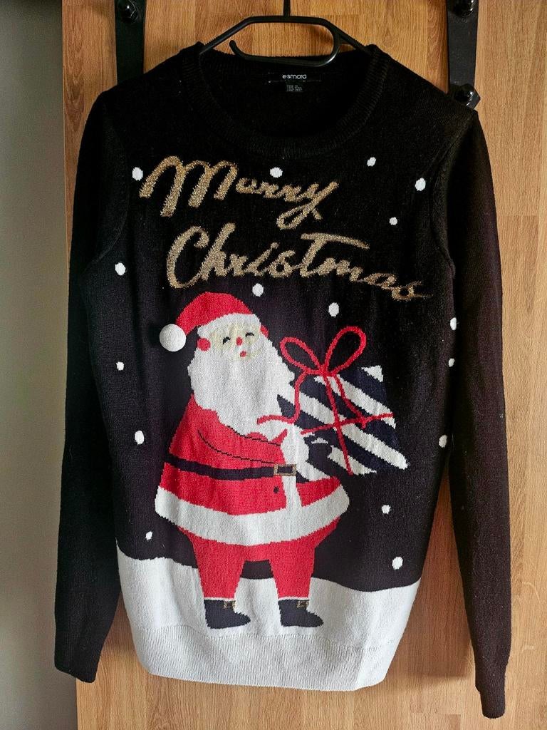Esmara Kersttrui met Kerstman en Merry Christmas, Zwart, Zo goed als nieuw, Maat 36 (S), Esmara