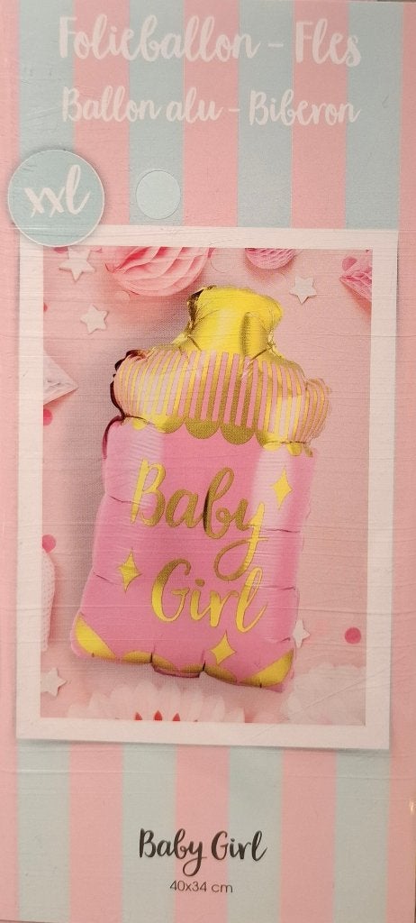 Geboorte Folieballon Meisje - Baby Girl Fles 40x34cm, Versiering, Onbekend, Nieuw, Ophalen of Verzenden