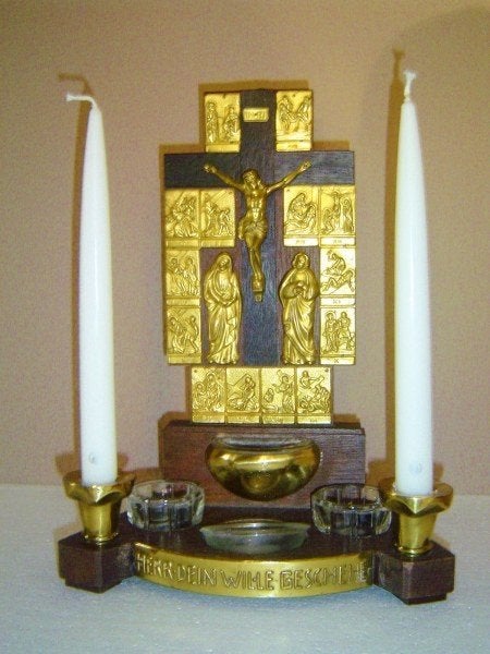 Vintage Tafelaltaar – Kruisweg & Heilig Oliesel (7747), Verzamelen, Ophalen, Zo goed als nieuw, Overige typen