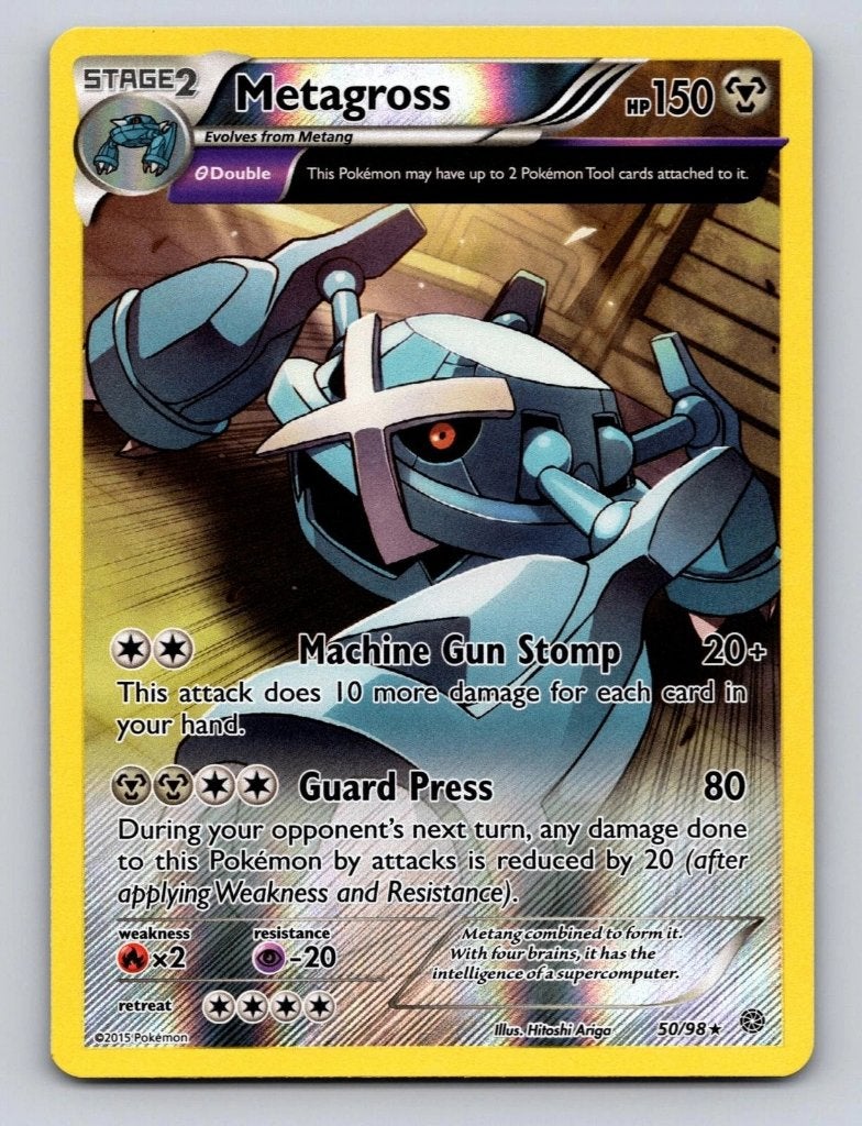 Metagross 50/98 Rare Ancient Origins Pokemon Reverse Holo, Ophalen of Verzenden, Zo goed als nieuw, Losse kaart, Foil