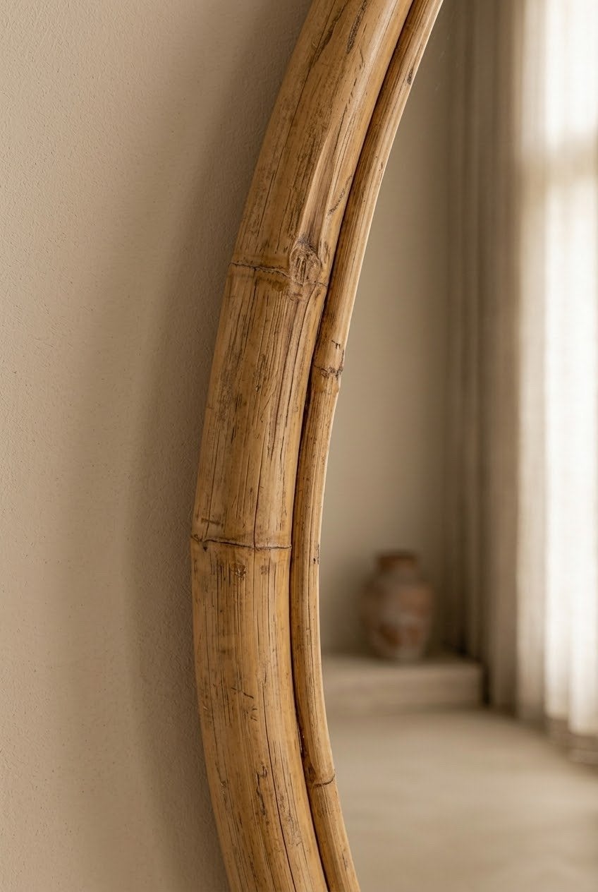 Vintage Bamboe Spiegel XXL - Diameter 2 Meter - Zeist, Gebruikt, 200 cm of meer, Rond, 125 cm of meer