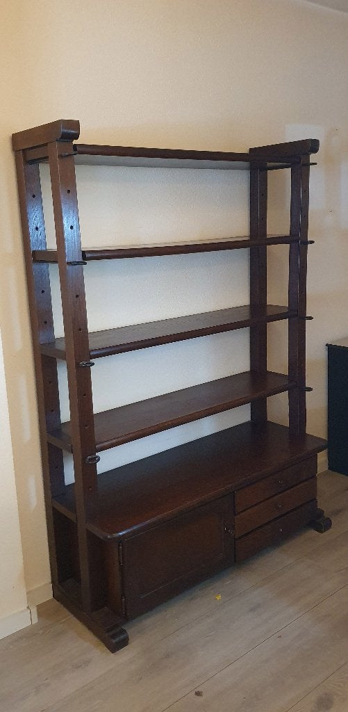Rustieke Houten Kaaskast/Boekenkast met Verstelbare Planken, Ophalen, Gebruikt, Eikenhout, 150 tot 200 cm