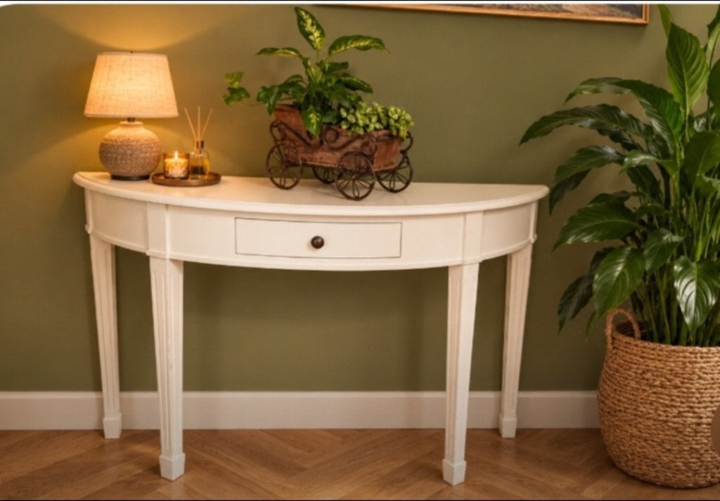Crème witte houten sidetable, Huis en Inrichting, Ophalen, Gebruikt, 100 tot 150 cm, Overige vormen