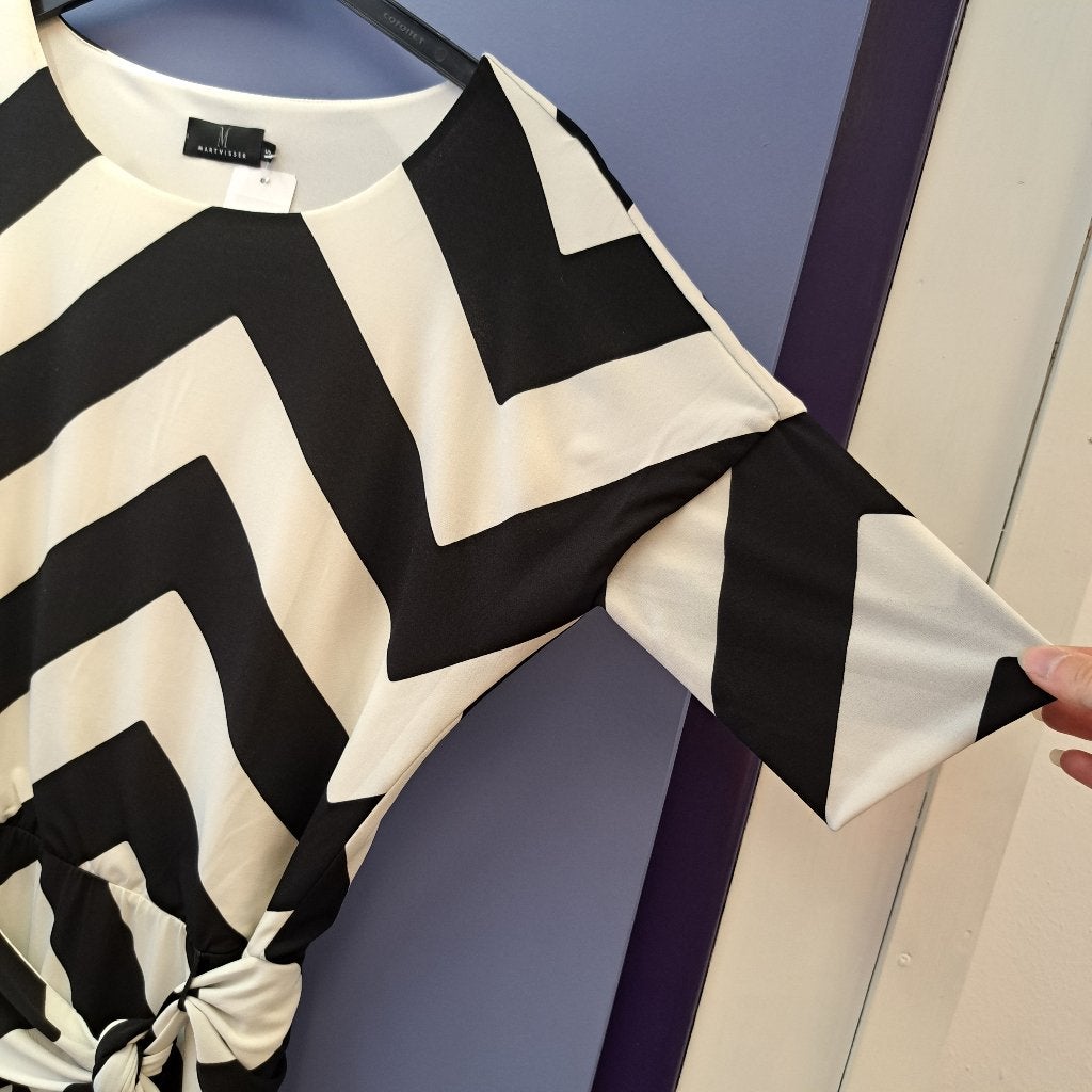 Mart Visser jurk creme wit / zwart zigzag patroon 36 43020, Mart Visser, ., Wit, Ophalen of Verzenden