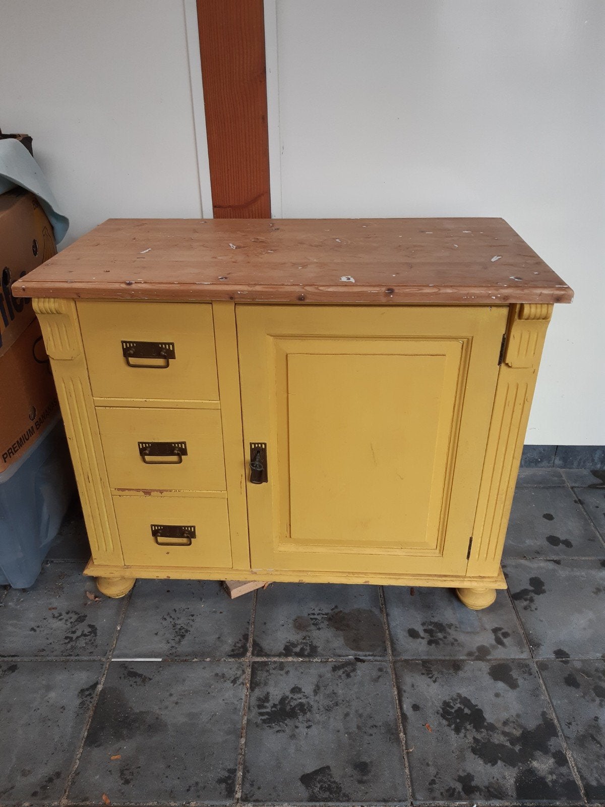 Vintage Gele Ladekast GERESERVEERD, Huis en Inrichting, Ophalen, Gebruikt, Met lade(s), 50 tot 100 cm