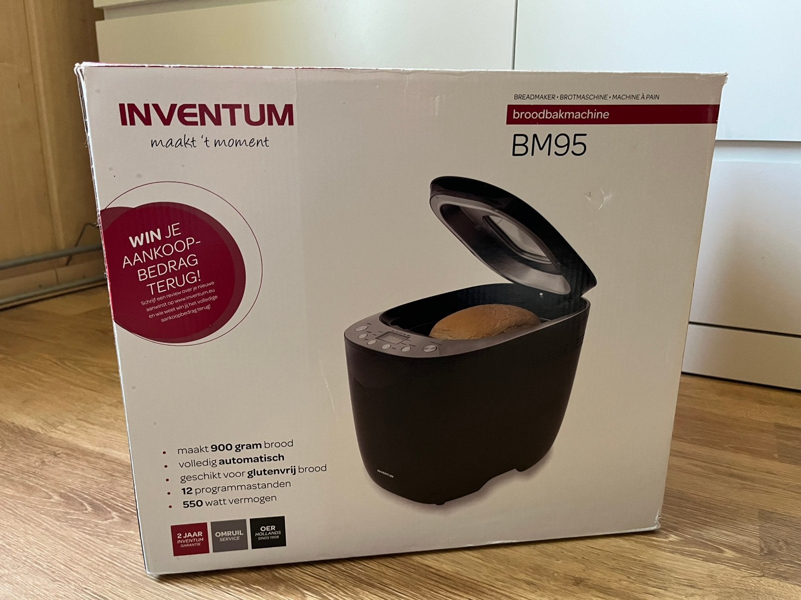 Inventum bm95 broodbakmachine, 400 tot 800 gram deeg, Ophalen, Zo goed als nieuw, Kijkvenster