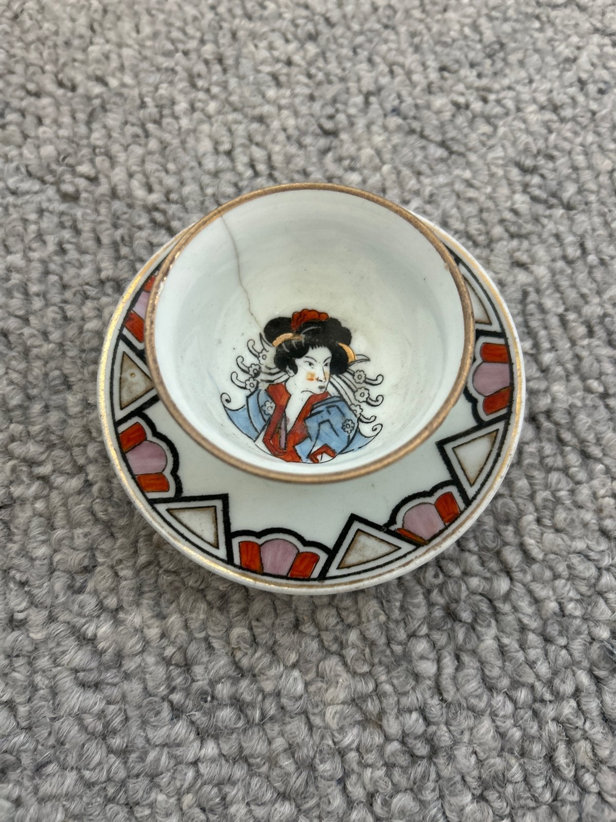 Antiek Japans theekopje met schotel - Kutani-porselein, Ophalen of Verzenden