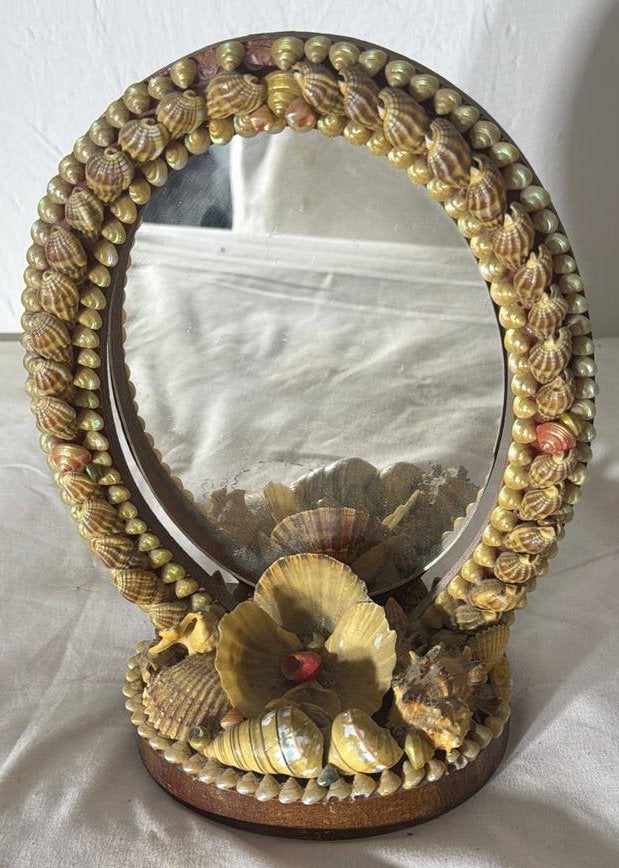 Vintage schelpen spiegel jaren '60, Huis en Inrichting, Minder dan 50 cm, Gebruikt, Ophalen of Verzenden, Minder dan 100 cm