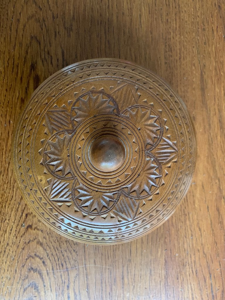 Massief Houten Schaal met Deksel Echt Handwerk Jaren 60/70, Verzamelen, Retro, Ophalen of Verzenden, Huis en Inrichting