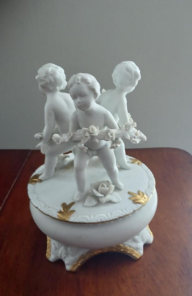 Putti porselein biscuit potje deksel, Antiek en Kunst, Ophalen of Verzenden
