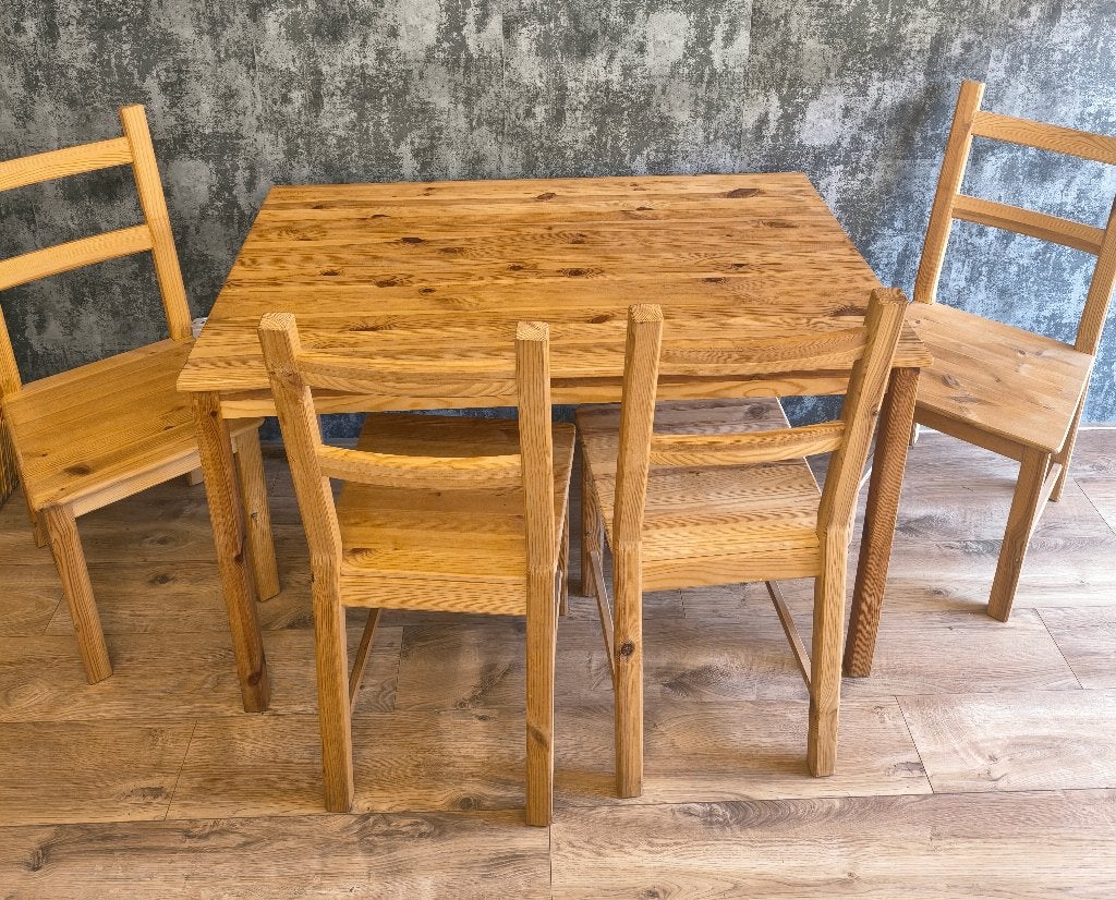 IKEA PINNTORP Solid Wood Dining Table + 4 Chairs - Full Set, Huis en Inrichting, Ophalen, Gebruikt, 50 tot 100 cm, 50 tot 100 cm