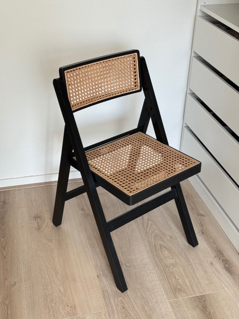 H&M Home houten klapstoel met rotan – inklapbaar – zwart, Ophalen, Zwart, Hout, Zo goed als nieuw
