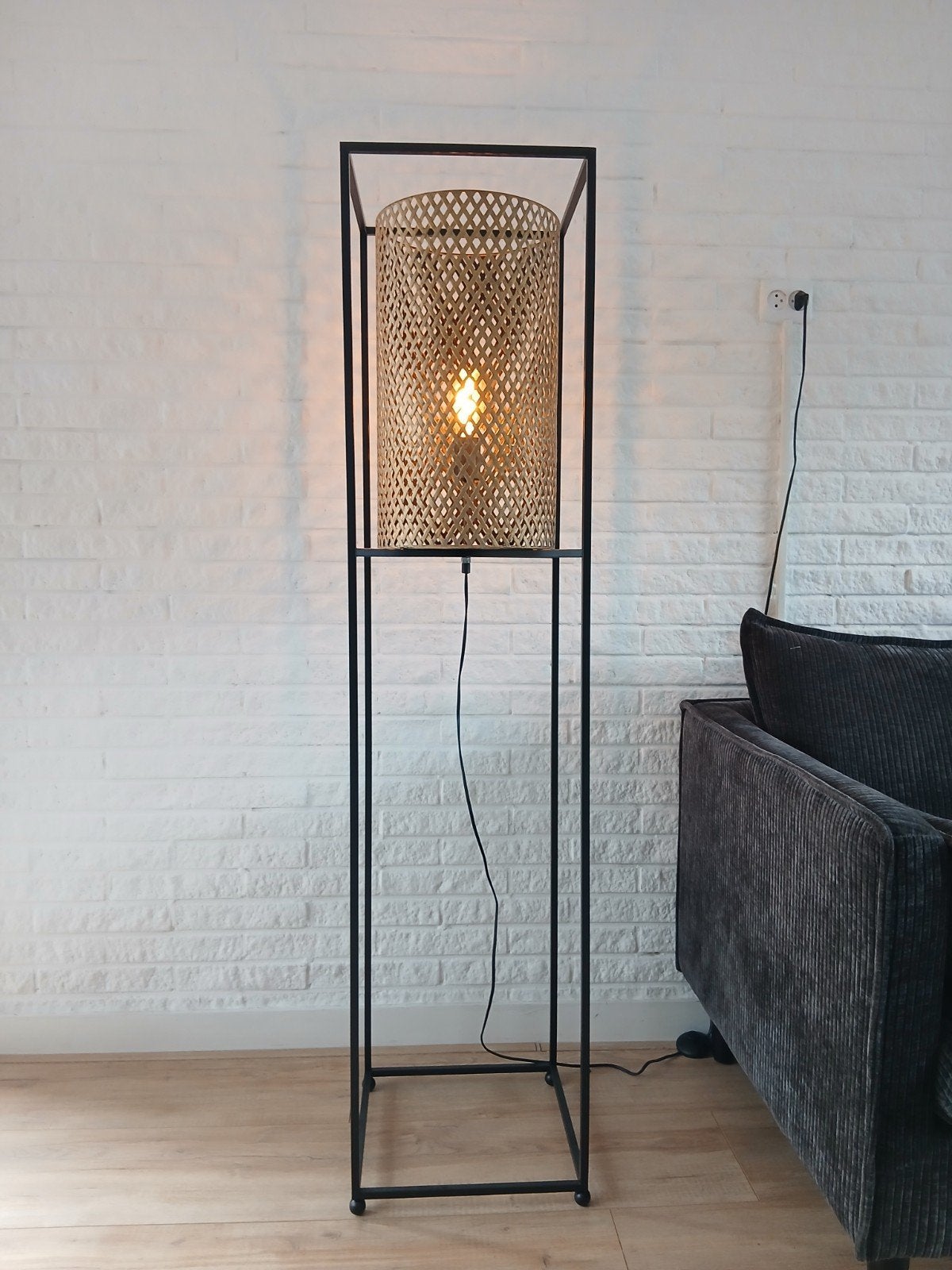 Freelight Cestino Vloerlamp - 153 hoog, Zo goed als nieuw, Natuurlijk materiaal, 150 tot 200 cm, Modern, Industrieel, Scandinavisch