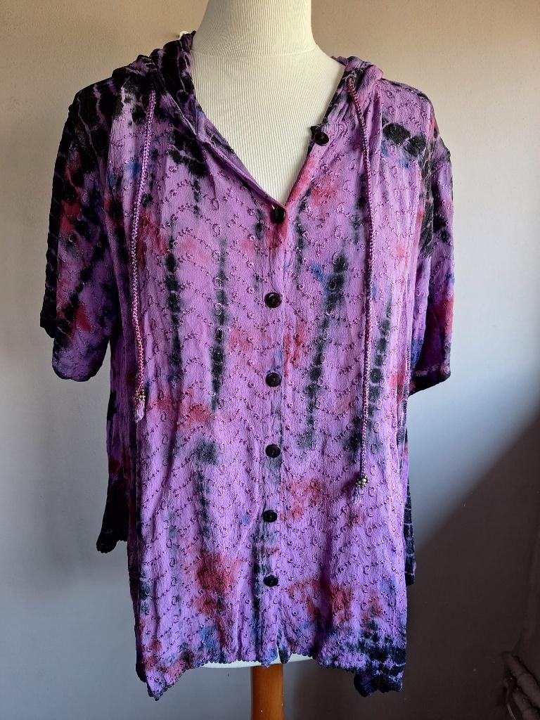 Nieuwe aparte paarse stretch blouse tie dye print, one size, Ophalen of Verzenden, Nieuw, Paars