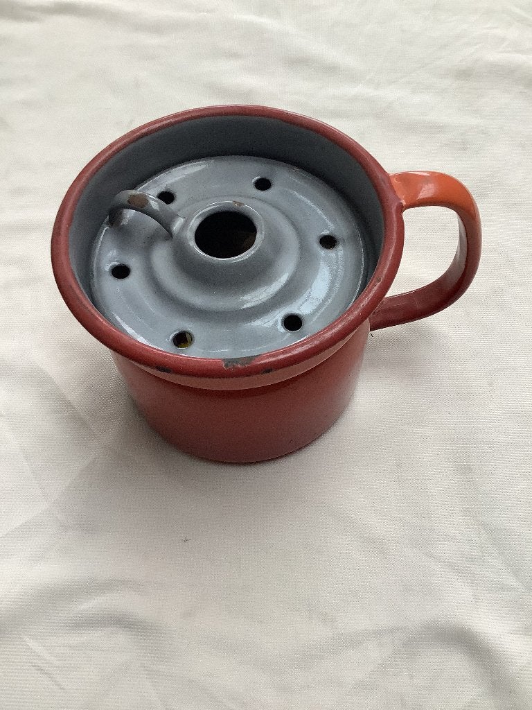 vintage oranje/grijze emaille melkopschuimer, Ophalen