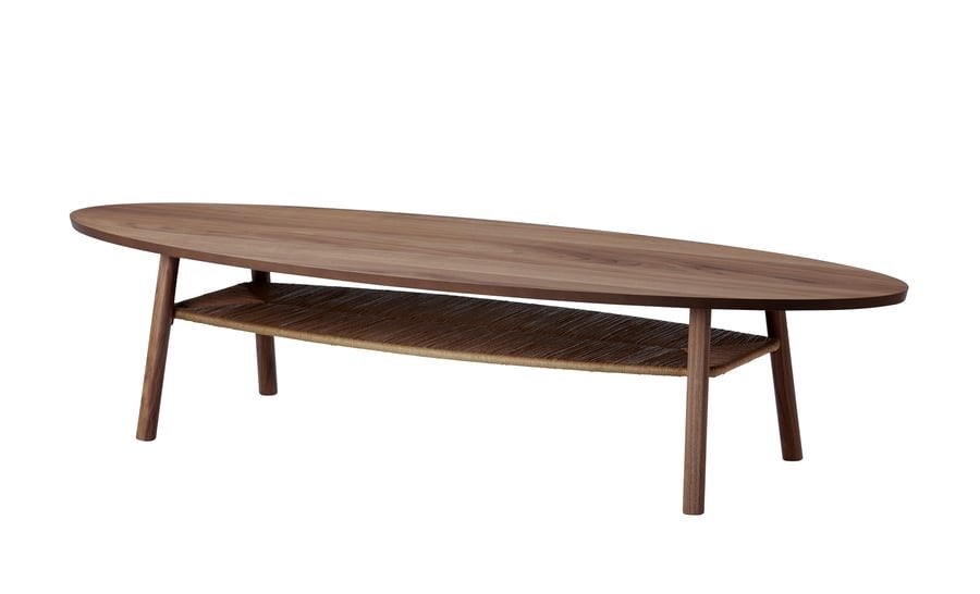 IKEA Stockholm Salontafel Walnoot Ovaal met Rotan Plank, Huis en Inrichting, Ophalen, Gebruikt, 50 tot 100 cm, 150 tot 200 cm