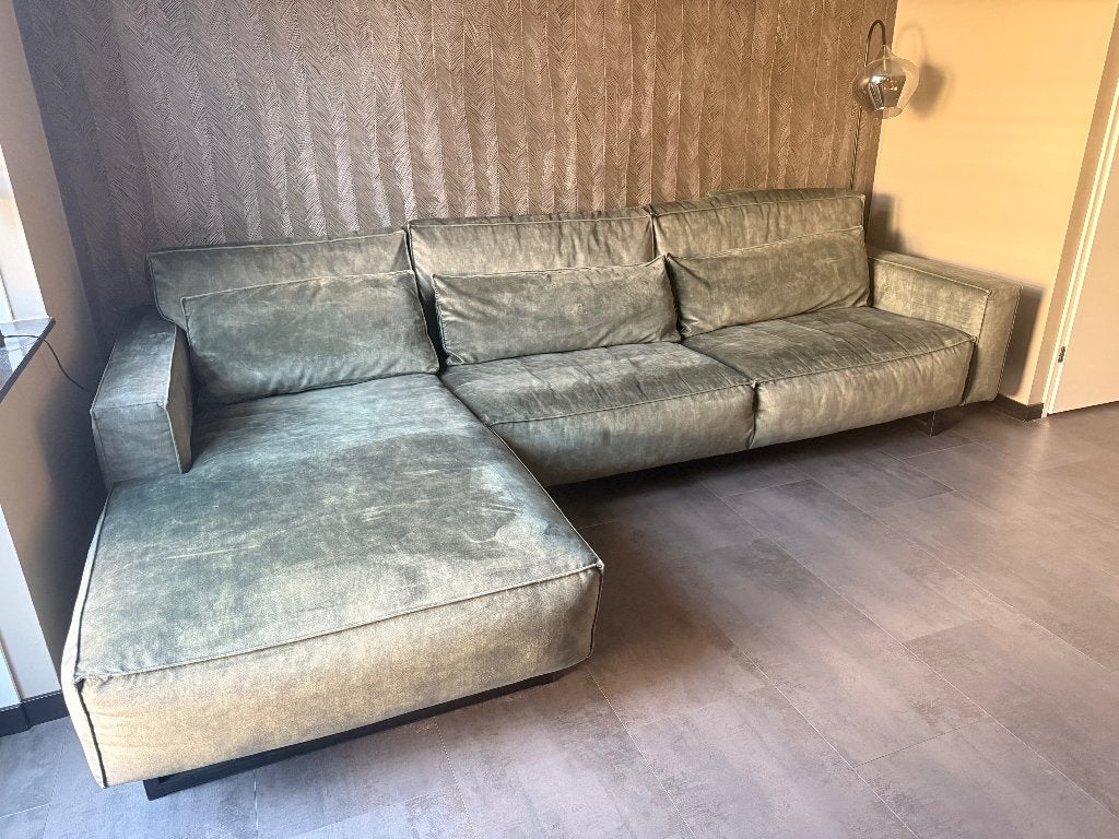 Comfortabele bank | groen velours, Ophalen, Hoekbank, 300 cm of meer, 75 tot 100 cm