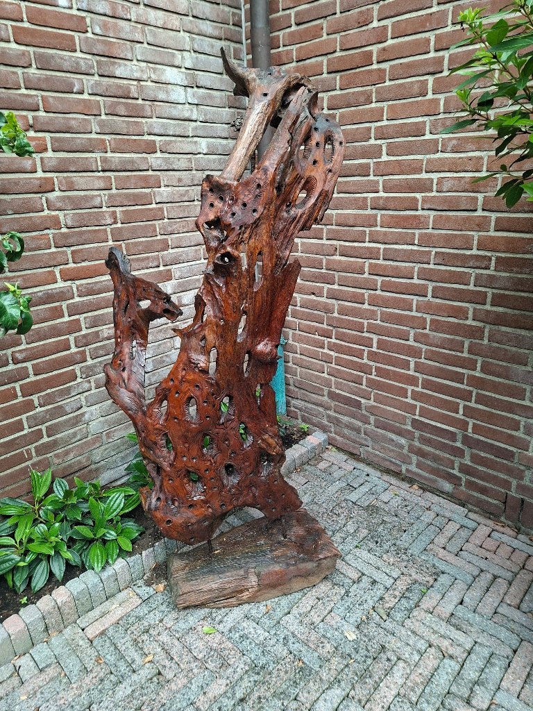 Uniek houtsnijwerk, 170cm hoog - abstracte kunst, Tuin en Terras, Ophalen, Gebruikt, Onbekend, Onbekend