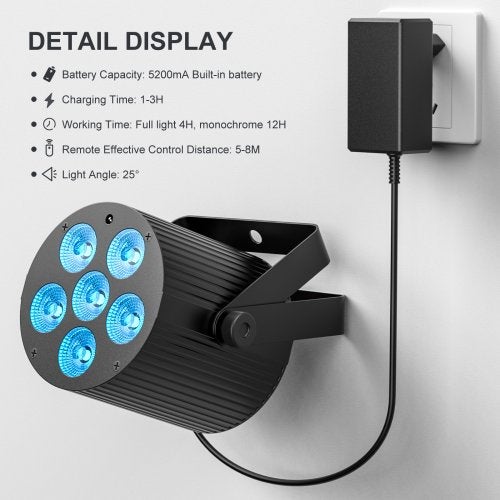 DJLicht 6x6W RGBWAUV met accu en afstandsbediening ronde par, Geluidgestuurd, ., Nieuw, Ophalen of Verzenden