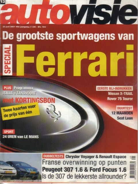 Autovisie 13 2001 : Ferrari F40 F50 250 512 288 275 365, Ophalen of Verzenden, Gelezen, Algemeen