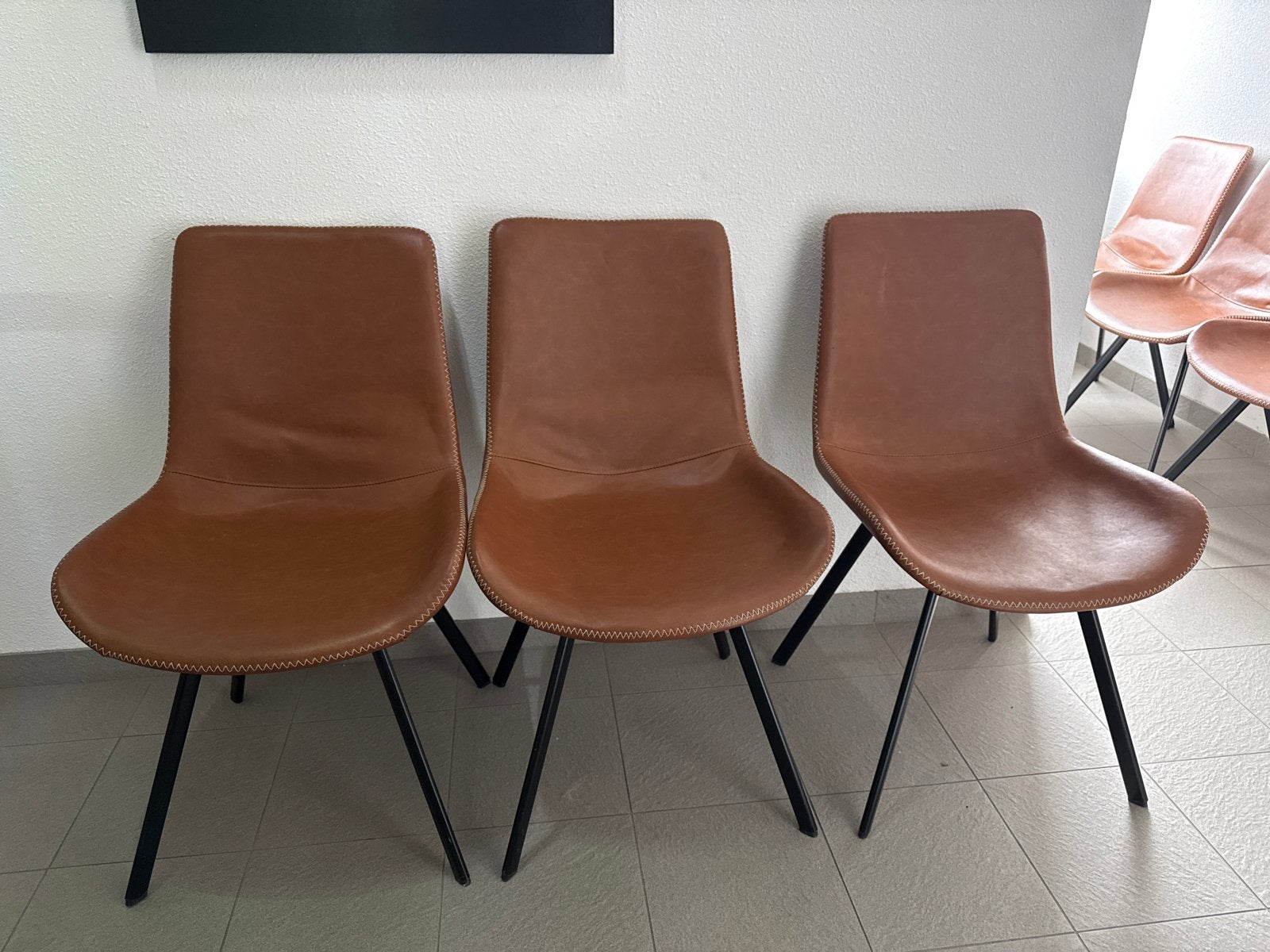 Zes Zestal kuipjes / eettafel stoelen in goede staat, Huis en Inrichting, Stoelen, Ophalen, Gebruikt, Bruin, Leer