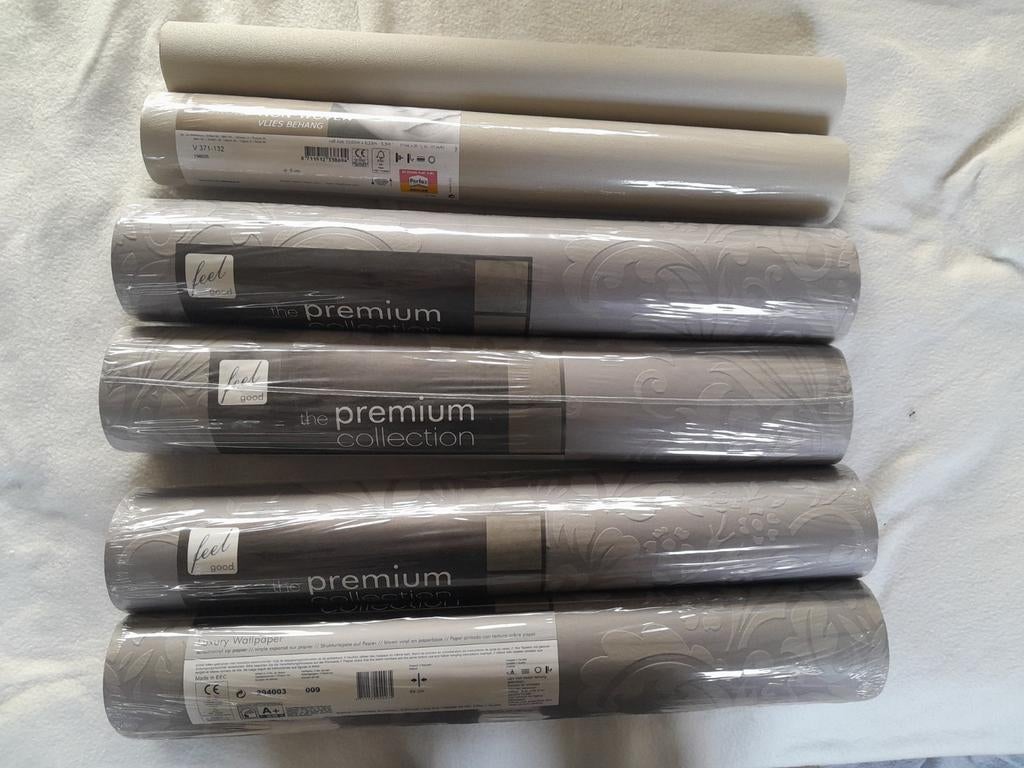 Luxe behang: 4 rollen schuimvinyl & 1,5 rol vliesbehang, Ophalen of Verzenden, 25 tot 50 m², Grijs, Modern, Luxe, Reliëf
