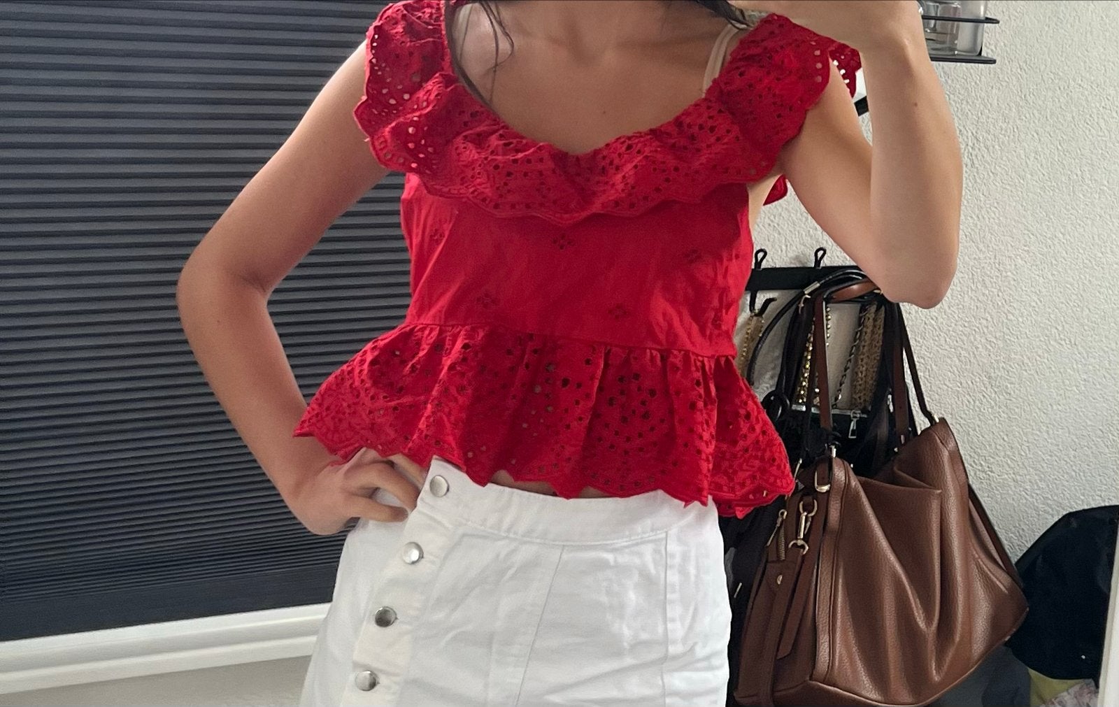 Zara Rode Peplum Top met Broderie en Ruches, Ophalen of Verzenden, Zo goed als nieuw, Rood, Maat 36 (S)