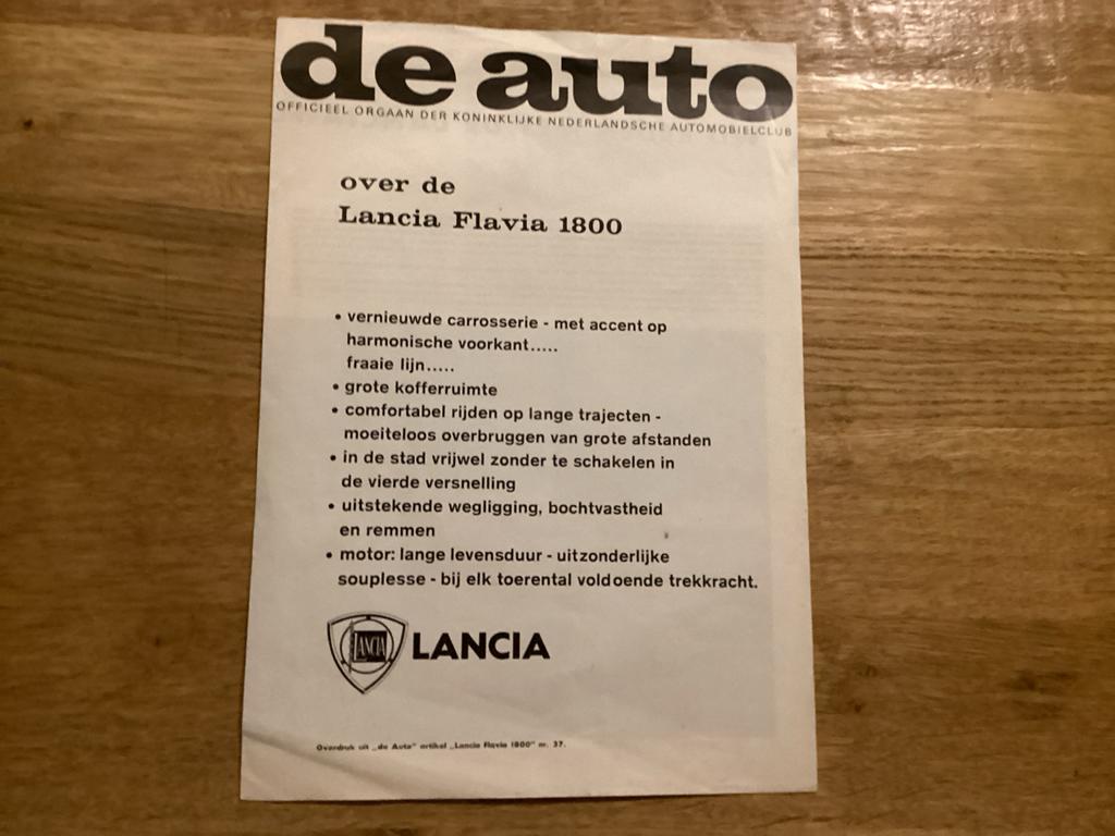 De Auto - Lancia Flavia 1800 artikel (Officieel Orgaan), Ophalen of Verzenden, Gelezen, Overige merken