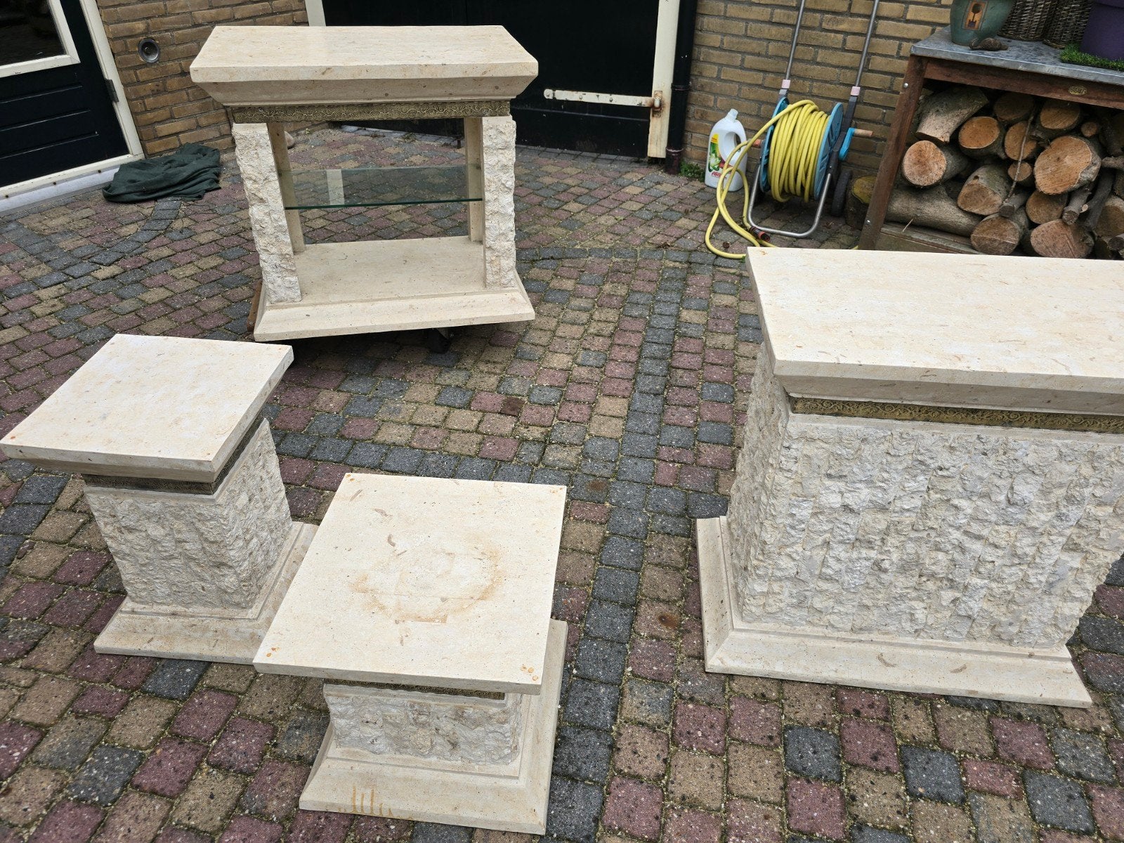 Set van 4 stenen sokkels, Huis en Inrichting, Ophalen, Gebruikt