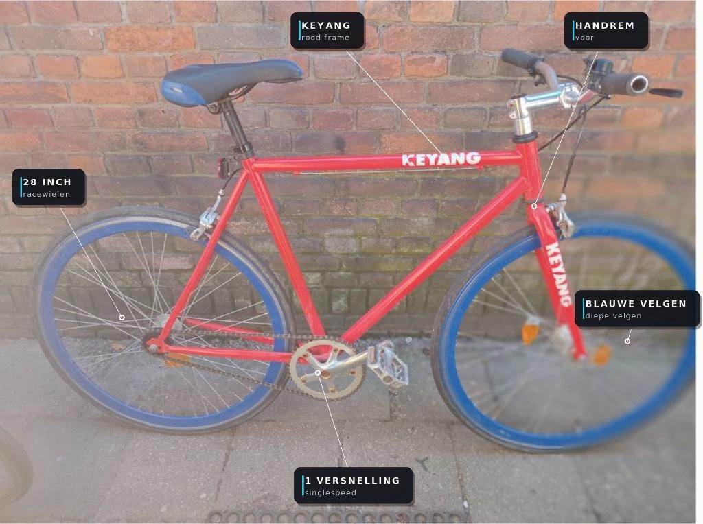 KEYANG singlespeed fiets 28 inch, rood met blauwe velgen, Fietsen en Brommers, Ophalen, Gebruikt, Overige merken