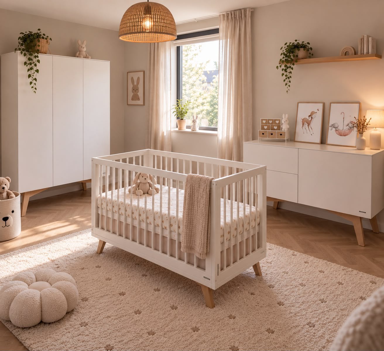 Kidsmill Sixties complete Babykamer Wit Mat met houten poten, Ophalen, Zo goed als nieuw, Jongetje of Meisje