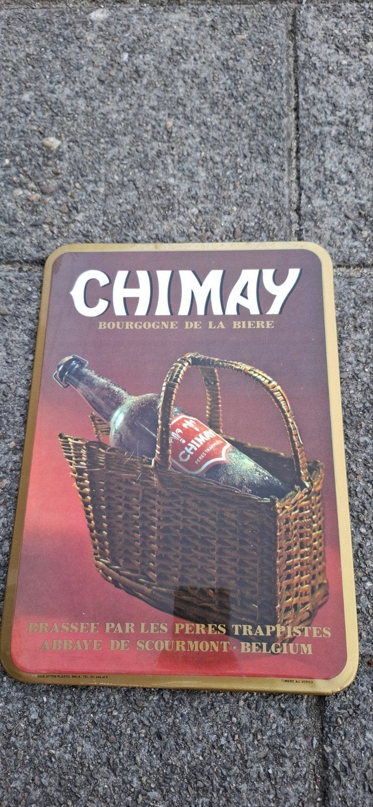 Chimay brouwerij trappisten bier reclameplaatje, Ophalen of Verzenden, Reclamebord