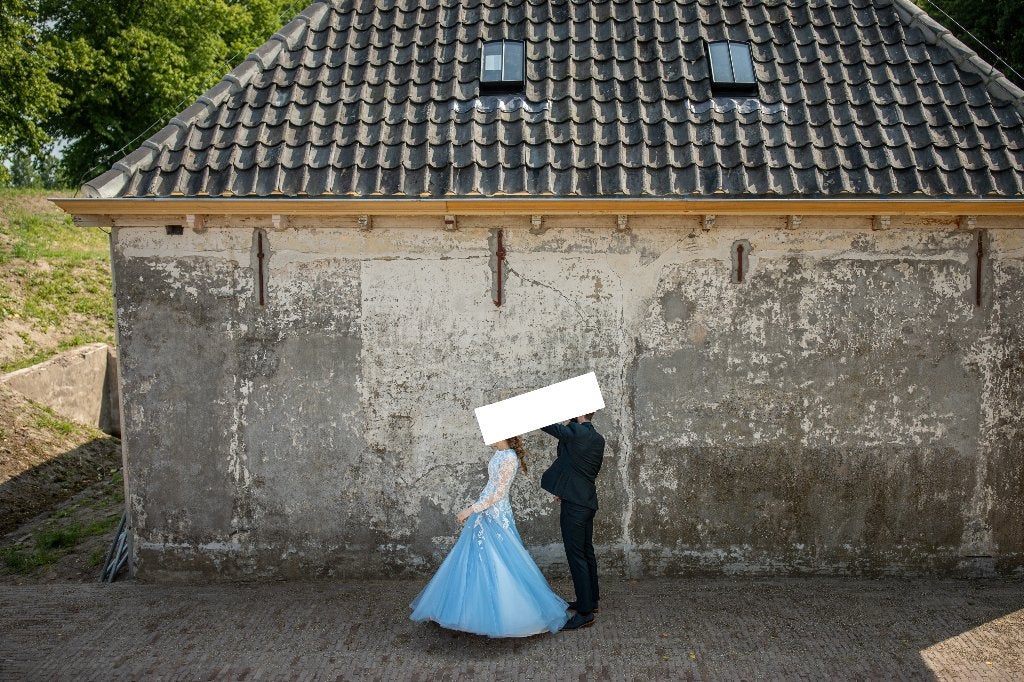 frisse tijdloze witte trouwjurk bruidsjapon blauwe tule kant, Ophalen, Zo goed als nieuw, Wit, Trouwjurk