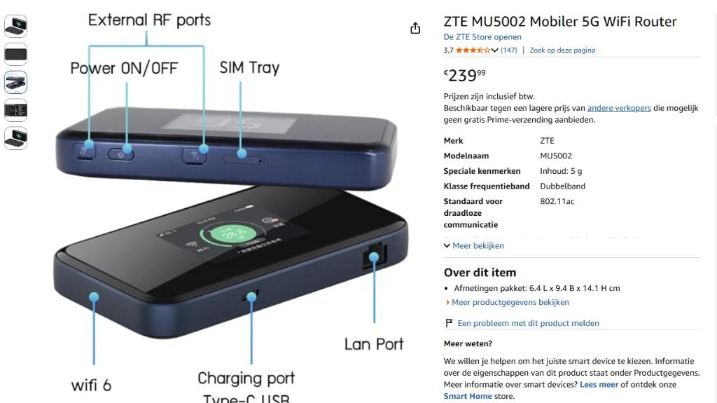 MIFI Router ZTE MU5002, Computers en Software, Ophalen, Zo goed als nieuw, Router, ZTE