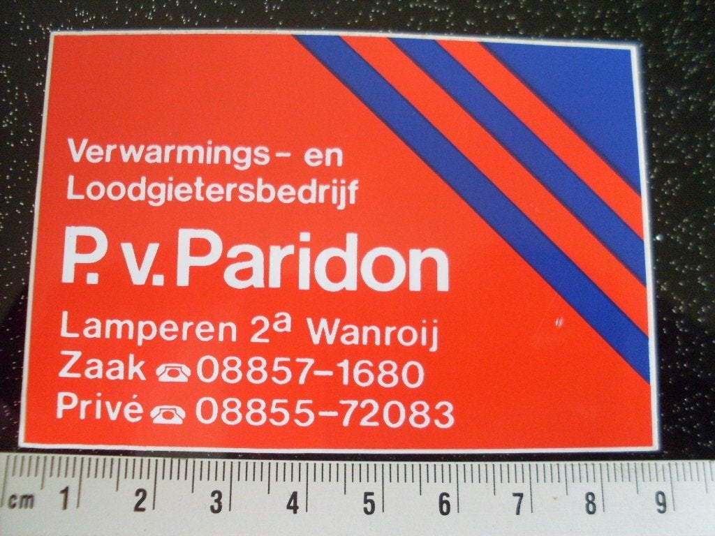 sticker P. v. Paridon wanroij verwarming loodgieter, Verzamelen, Verzenden, Zo goed als nieuw, Bedrijf of Vereniging