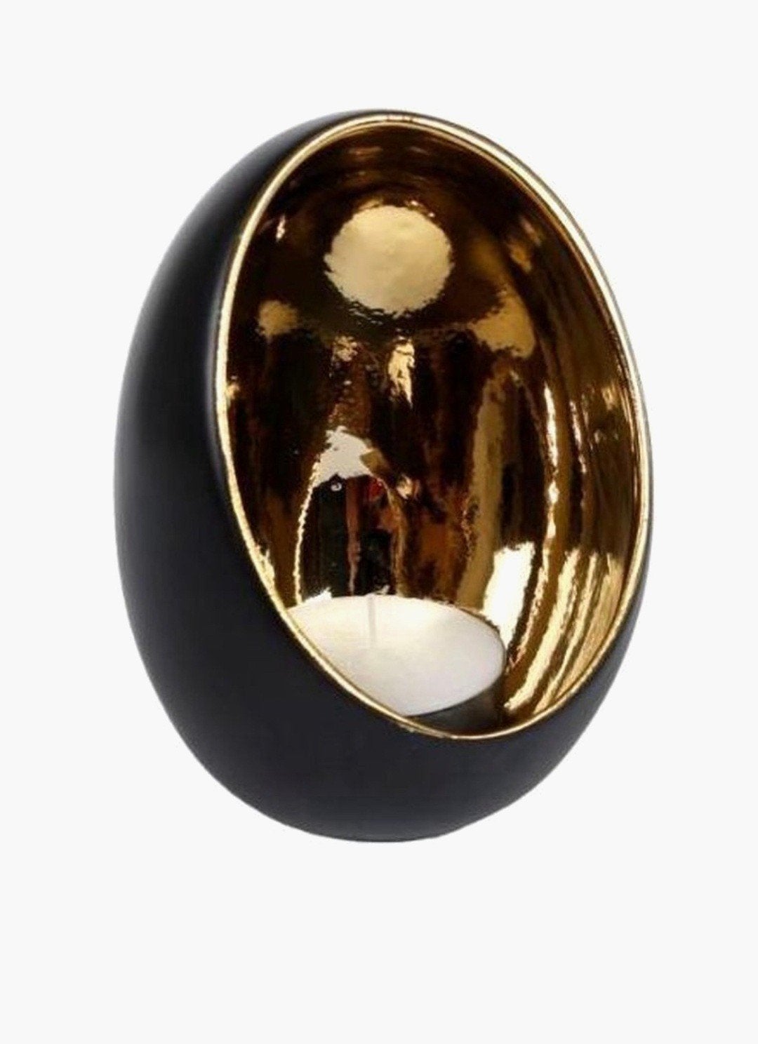 2 Zwart Gouden Waxinelichthouder Ei Vorm, Overige materialen, Zwart, Nieuw, Ophalen of Verzenden