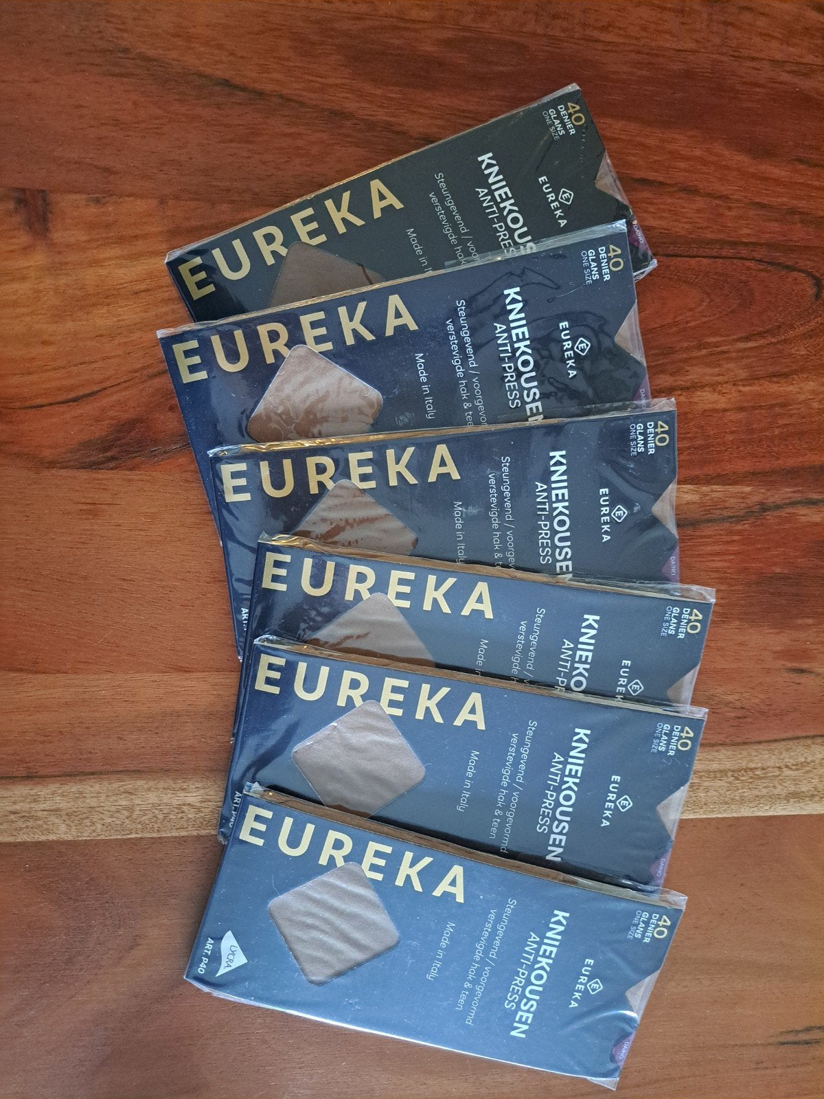 Zes Eureka Kniekousen Anti-Press 40 Denier Glans One Size, Bruin, Nieuw, Overige maten, Panty