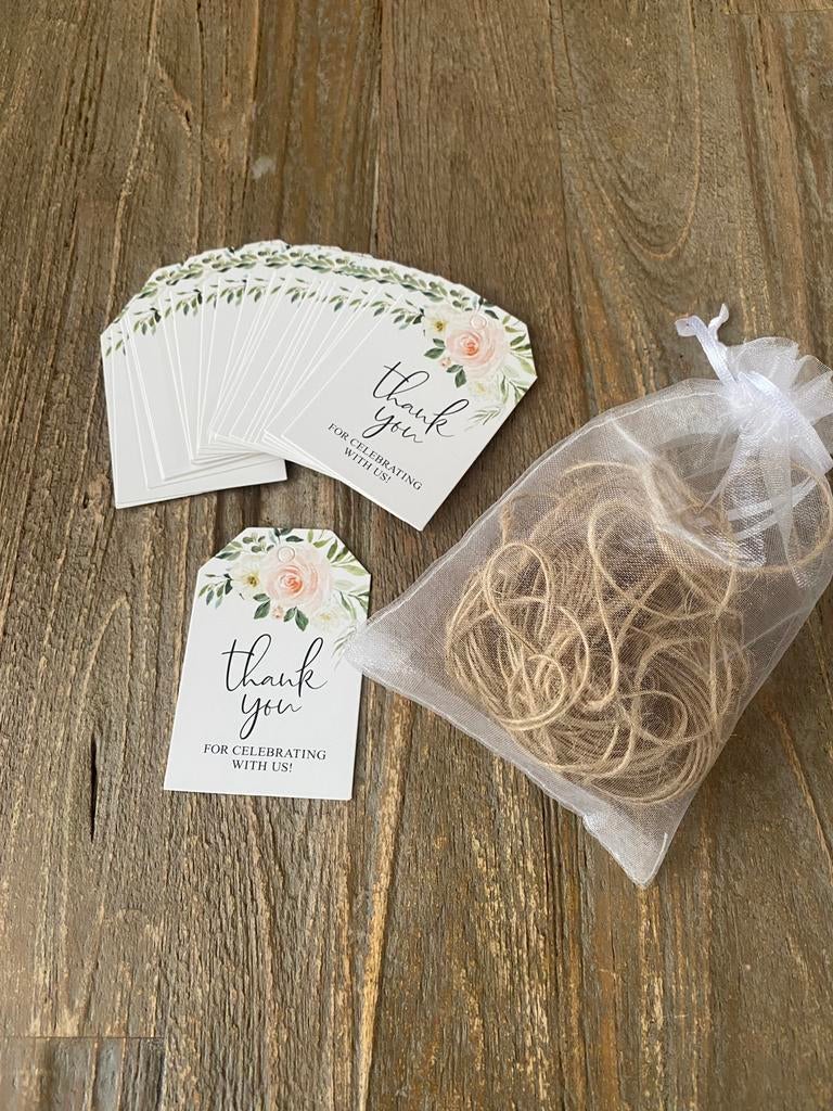 Bedank kaartjes met touw, Ophalen, Versiering, Geboorte of Huwelijk