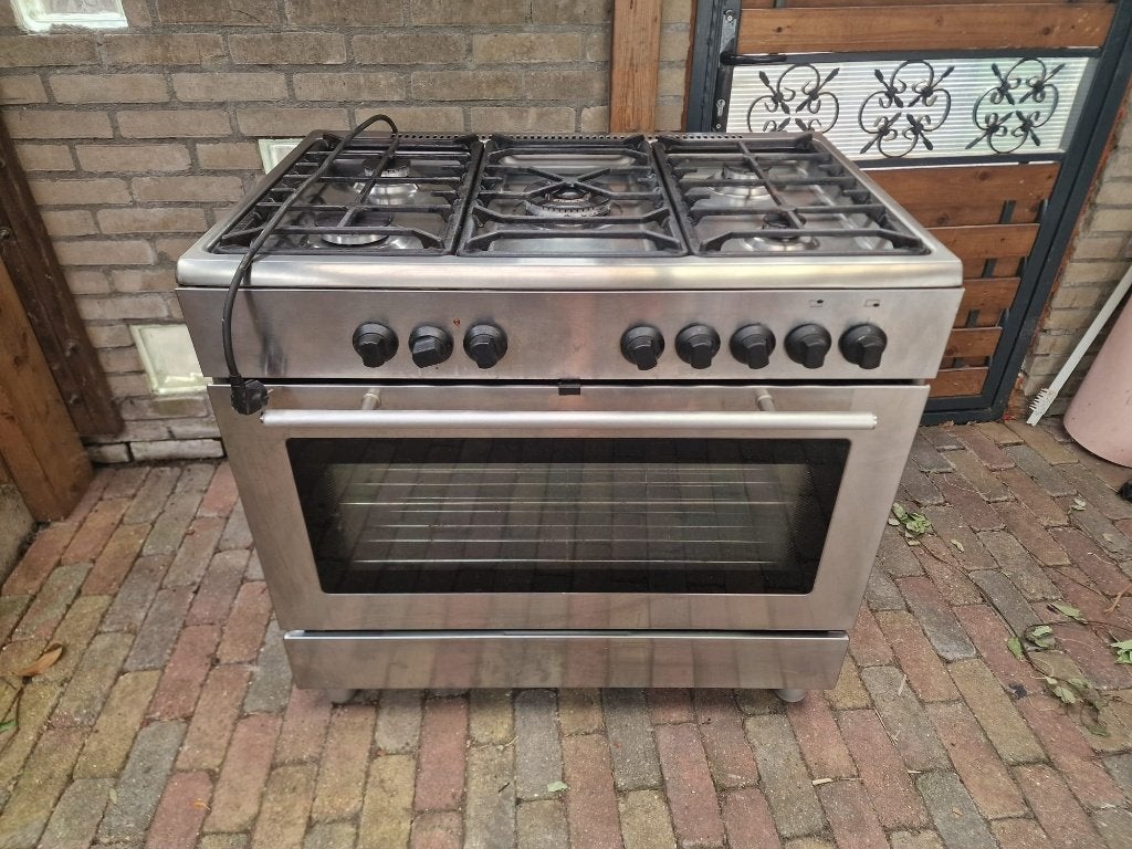 IKEA Whirlpool Praktfull PRO A60 gasfornuis 90 cm – RVS/inox, Ophalen, Gebruikt, 60 cm of meer, Grill