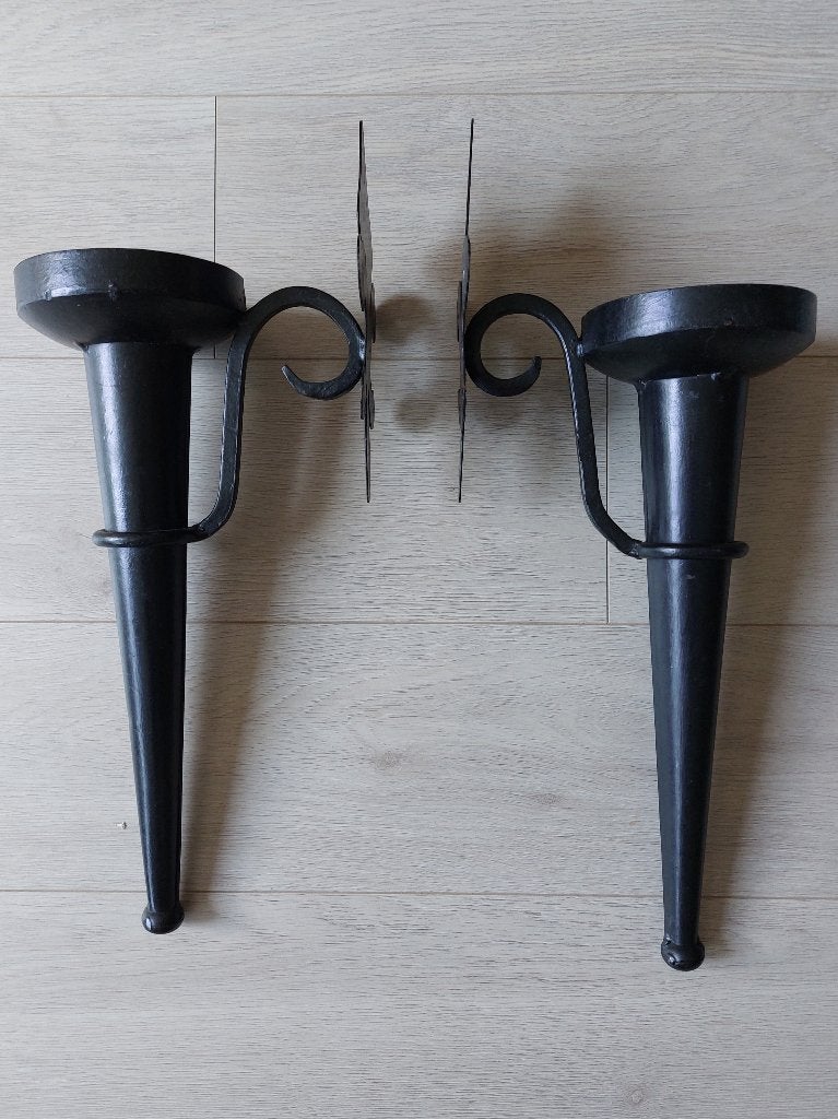 Set van 2 zwart metalen muurkandelaars, Ophalen, Zwart