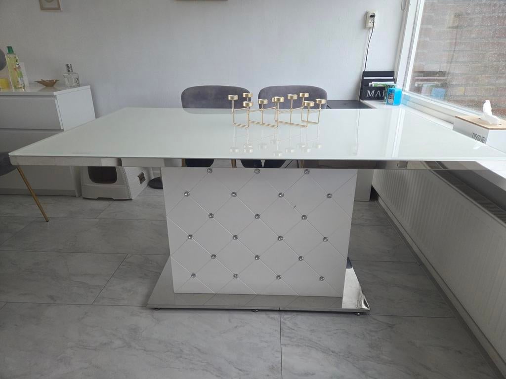 Eettafel 150x90x75, 100 tot 150 cm, Zo goed als nieuw, Glas, Modern
