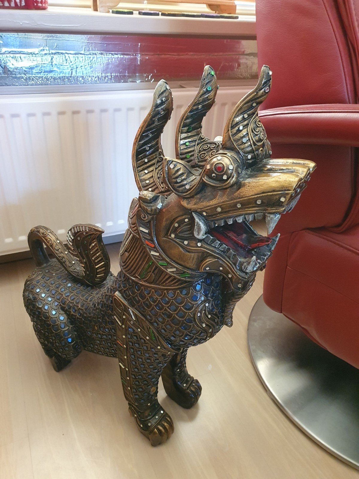 Singha Thaise Tempelleeuw Antiek houten Foo Dog, Ophalen, Overige onderwerpen, Houtsnijwerk, 50 - 100 cm