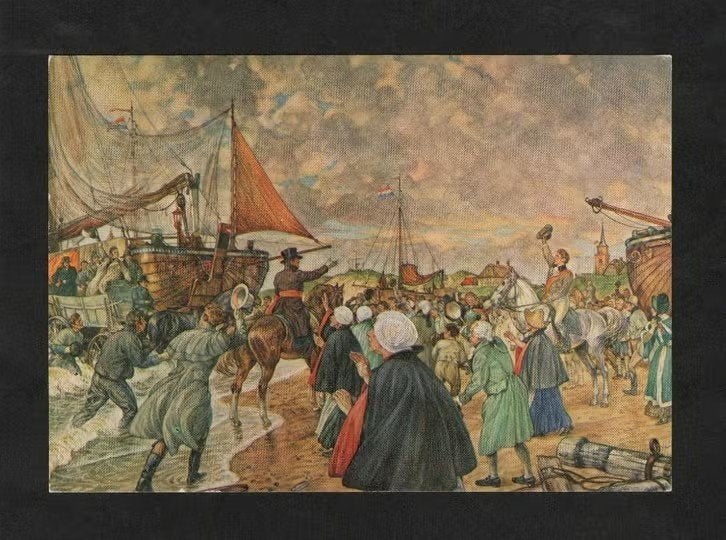Ansichtkaart Schoolplaat Aankomst Willem Scheveningen Isings, Ophalen of Verzenden, 1960 tot 1980, Ongelopen, Politiek en Historie