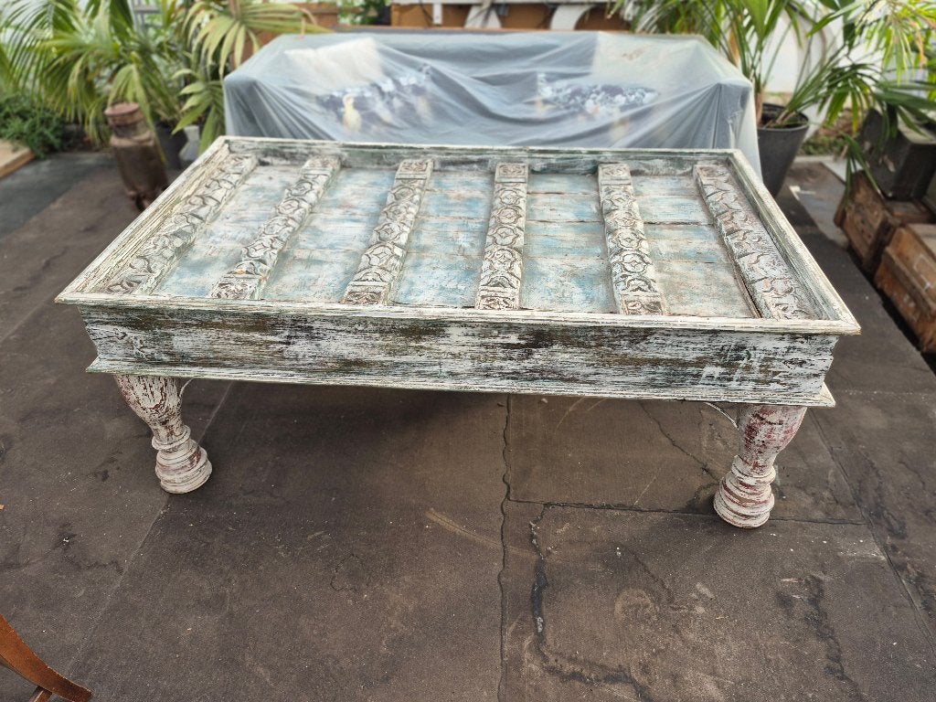 Grote handgemaakte salontafel Indiase tafel 170 cm uniek, Huis en Inrichting, Ophalen, 50 tot 100 cm, Zo goed als nieuw, 150 tot 200 cm