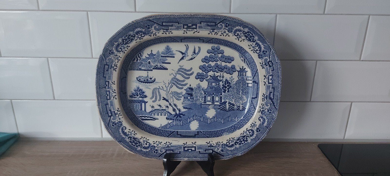 Mooie oude grote serveerschaal Willow, Antiek en Kunst, Antiek | Schalen, Ophalen of Verzenden
