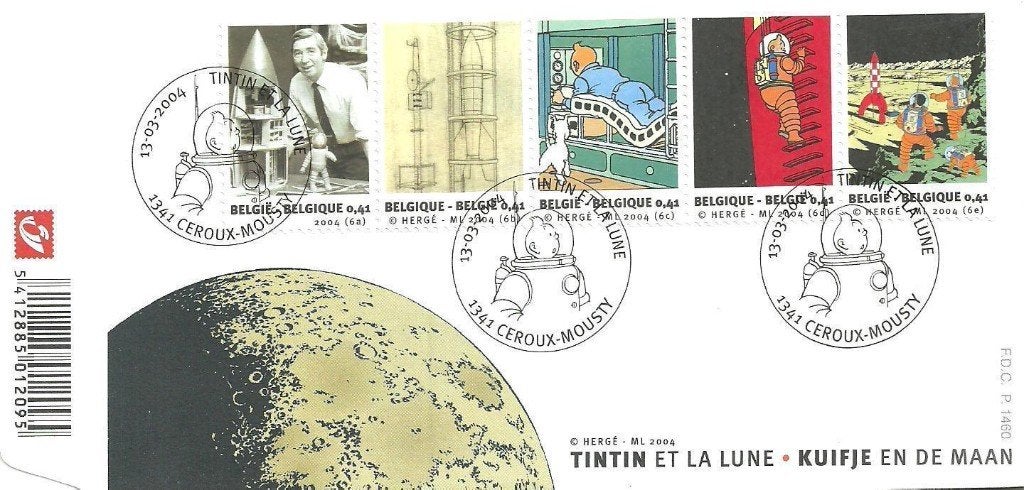 Belgie FDC 2004 Kuifje maan Hergé Tintin lune, Ophalen of Verzenden, Gestempeld