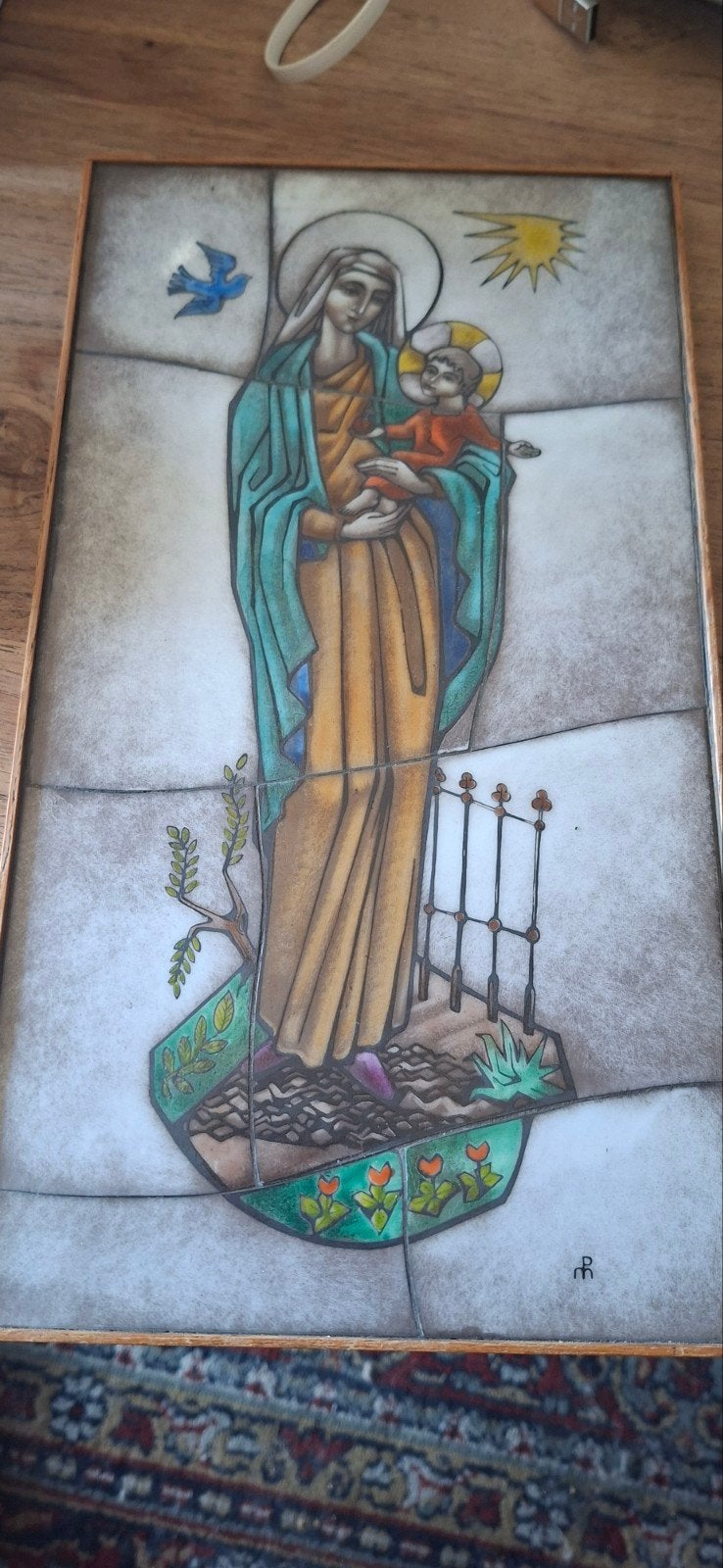 Vintage Maria met Kind ikoon opaline,  gesigneerd genummerd, Ophalen